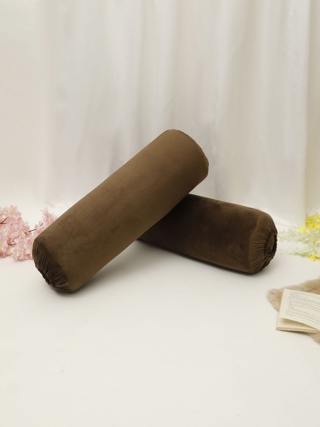 THE CONVERSION Dark Brown 2 Pieces Premium Soft Velvet Bolster Covers