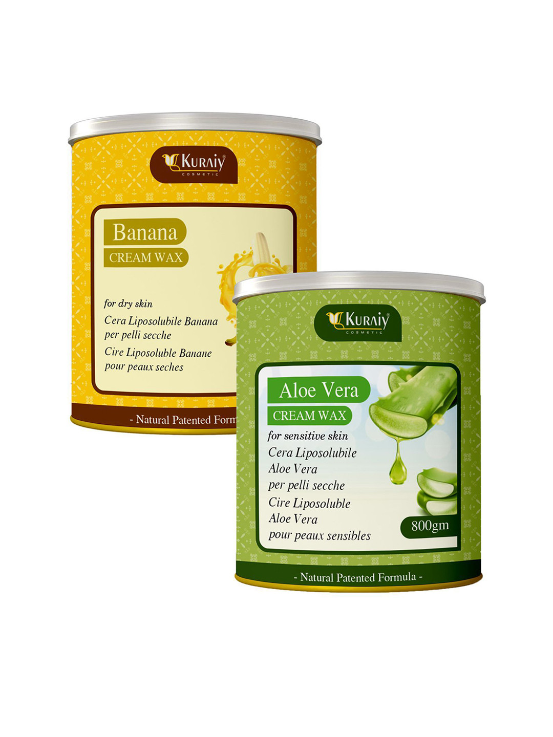 KURAIY Set Of 2 Banana & Aloevera Cream Wax For Smooth Hair Removal - 800 g Each
