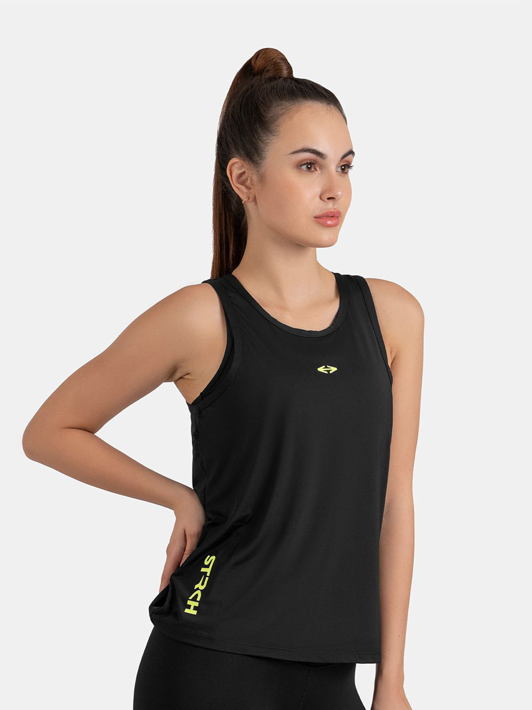 STRCH Women Solid Round Neck Nylon Top