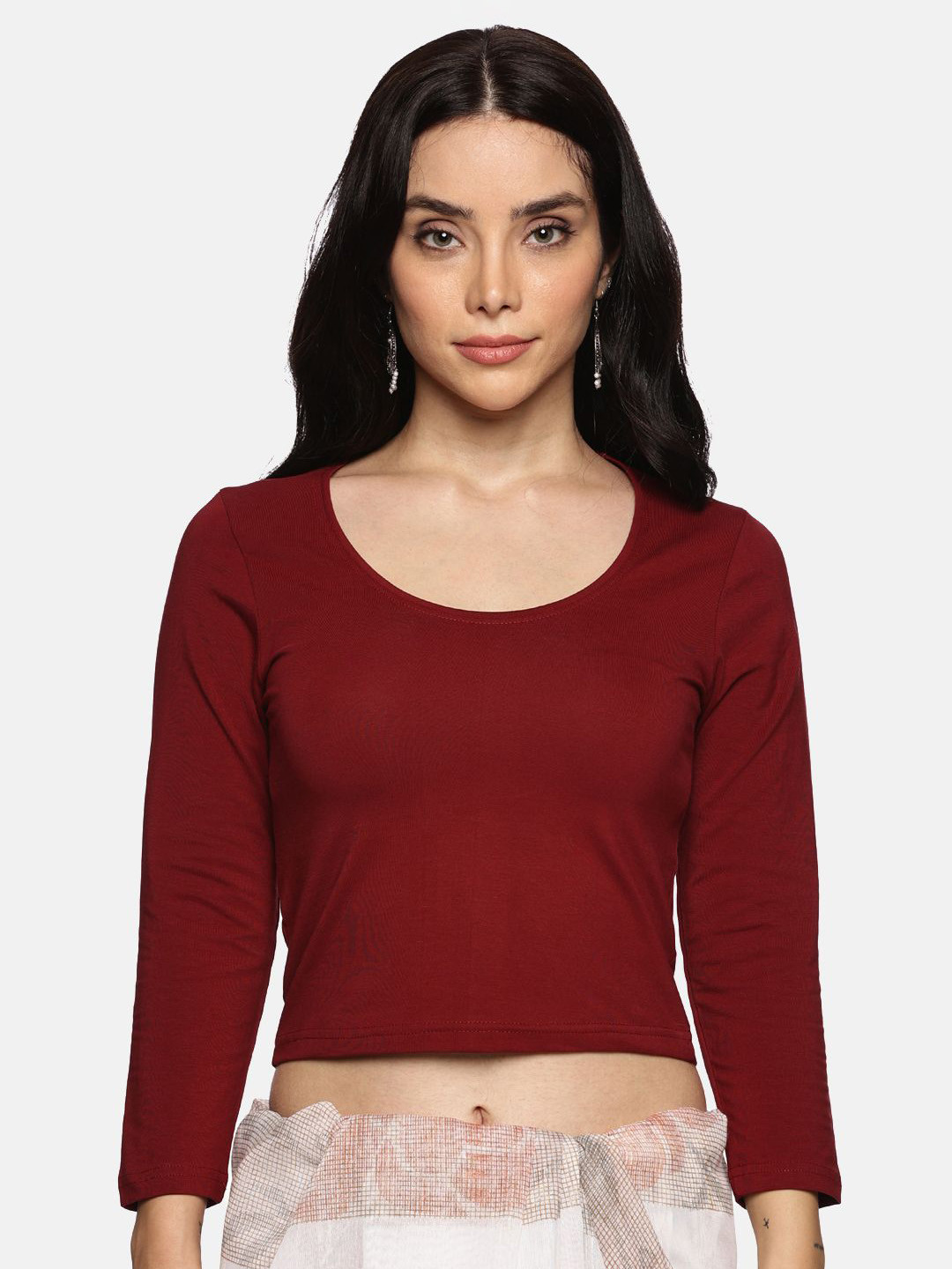 NOT YET by us Solid Cotton Non-Padded Saree Blouse