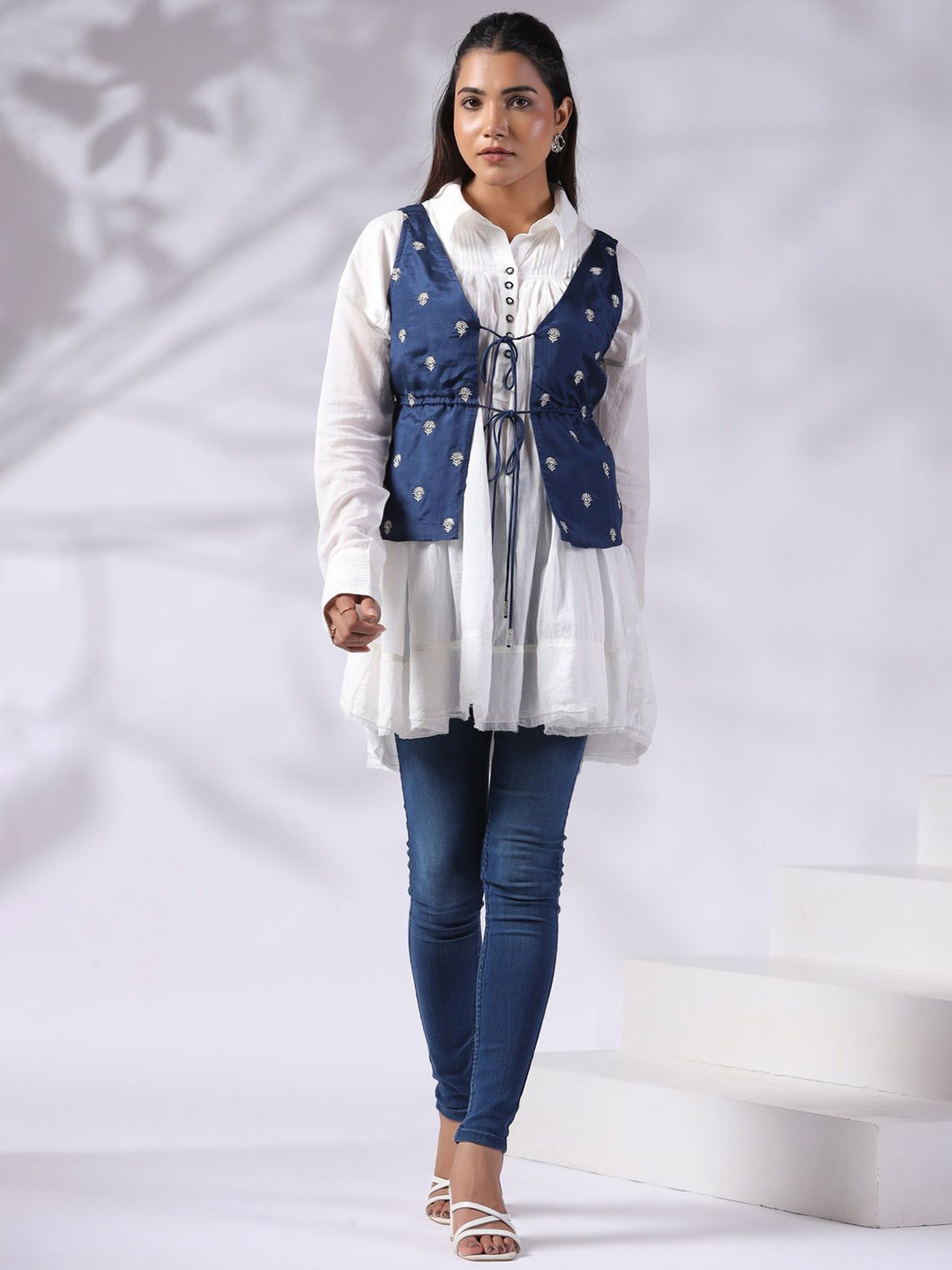 Nyaro Women Blue Viscose Embroidered & Beads Work Jacket
