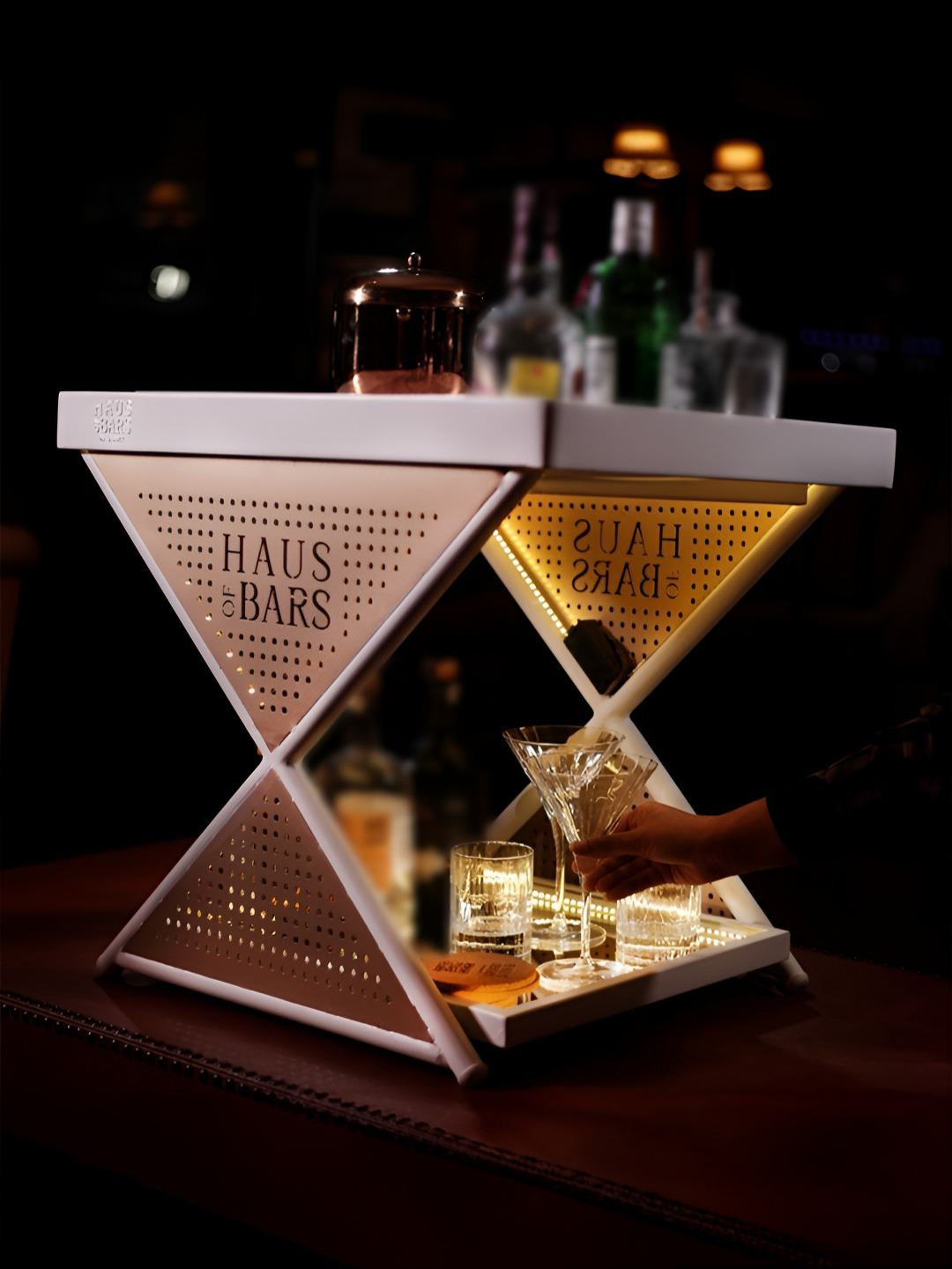 Haus of Bars Brown and White Mini Home Bar Table with Compact and Foldable Design