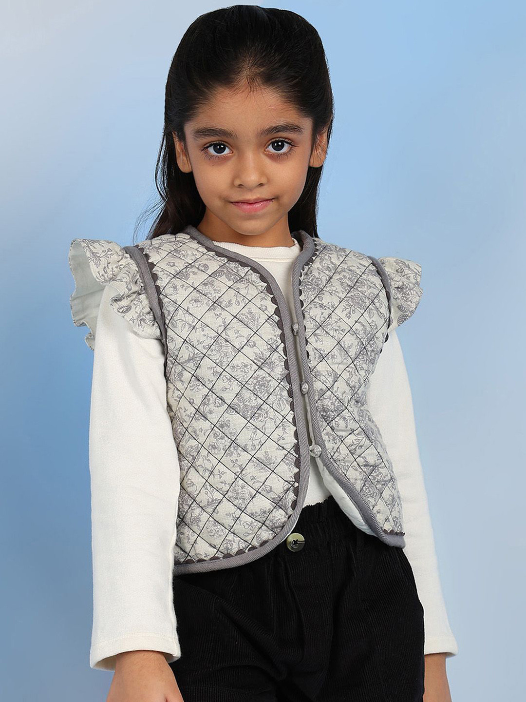 The Tribe Kids Girls Floral Printed Pure Cotton Waistcoat