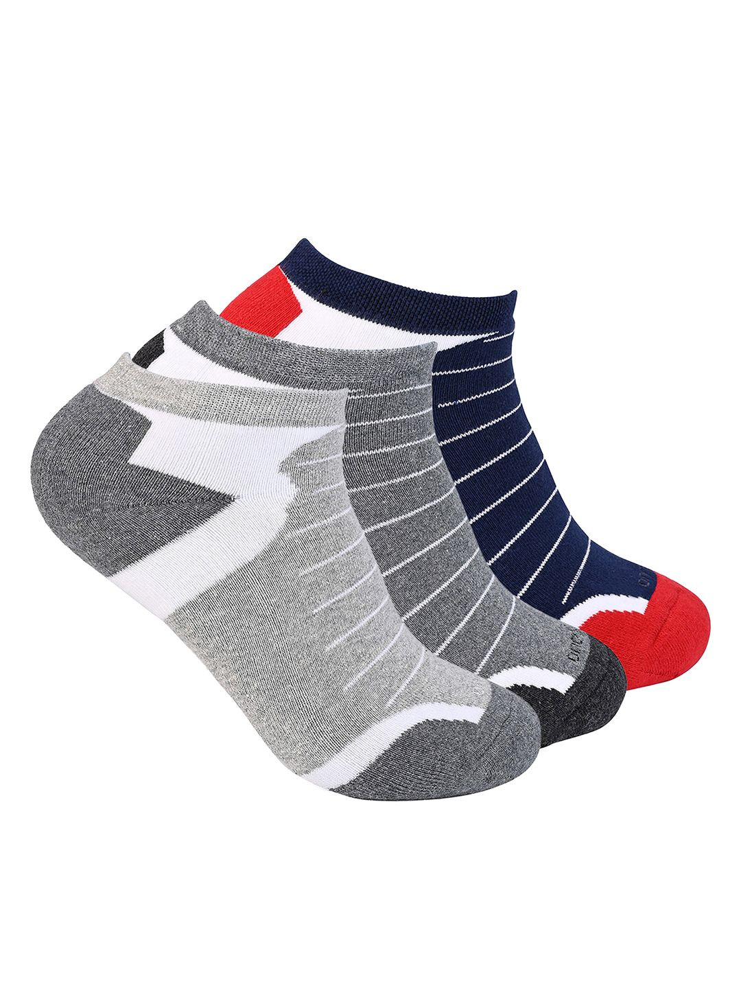 One8 Men Pack Of 3 Cotton Colourblocked Super Grip Support Ankle-Length Socks