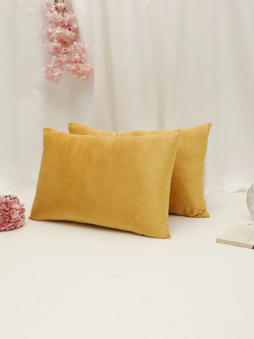 THE CONVERSION Yellow 2 Pieces Velvet Rectangle Shape Pillow Covers