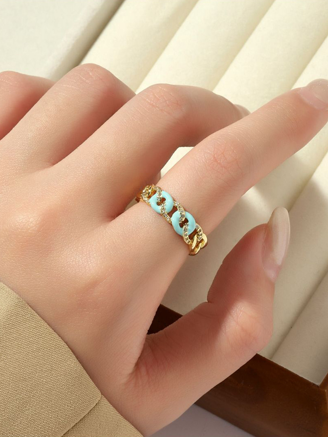 SALTY Forever Love 14KT Gold-Plated Diamond Stone Studded Adjustable Finger Ring