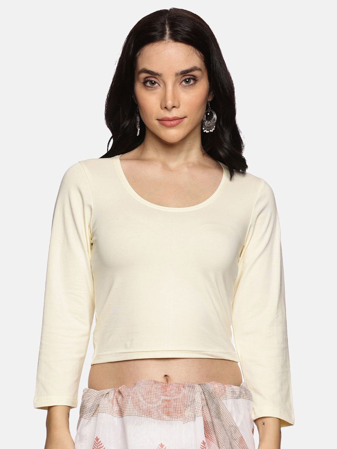 NOT YET by us Solid Cotton Non-Padded Saree Blouse