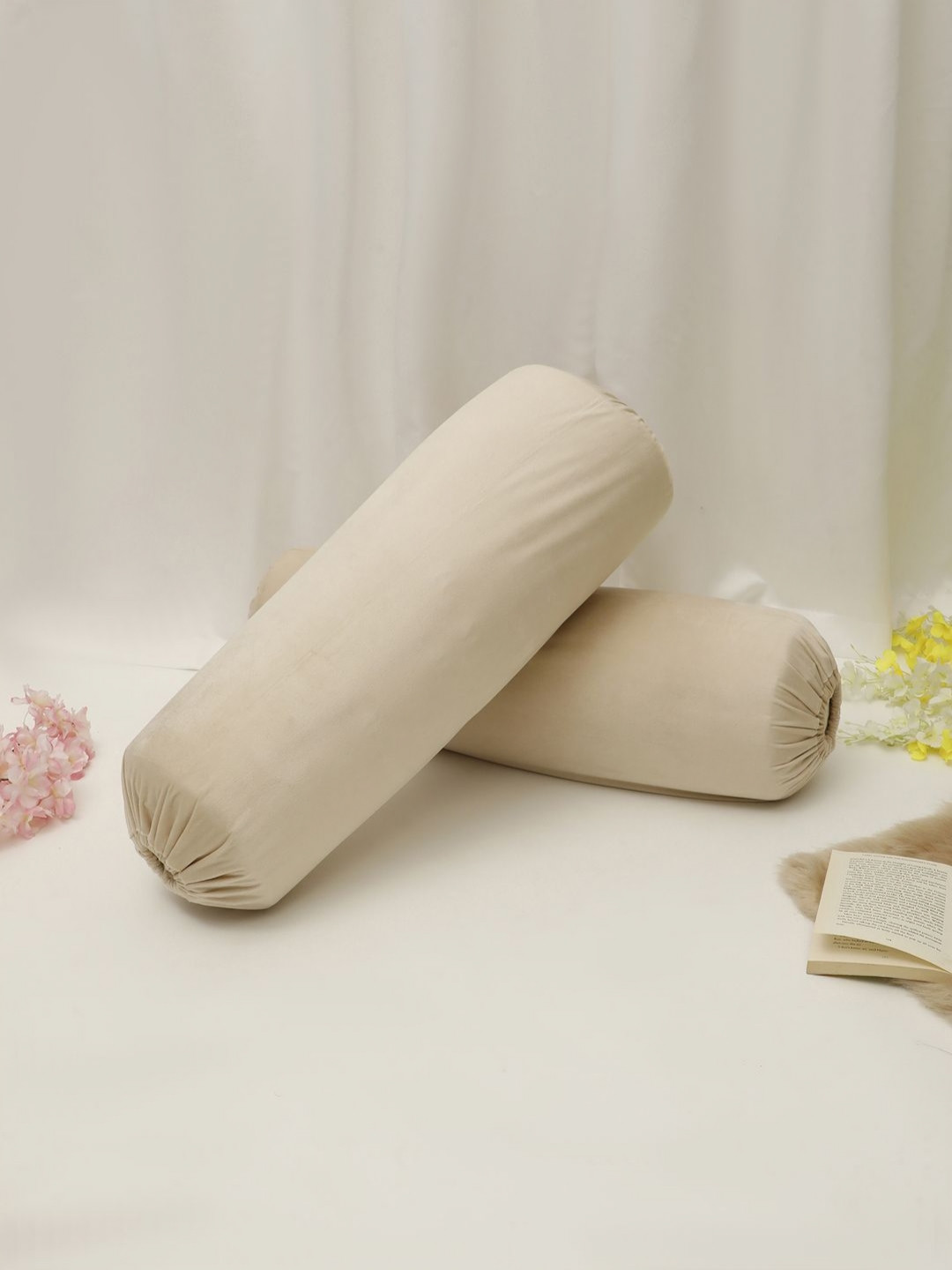 THE CONVERSION Cream-Color 2 Pieces  Velvet Bolster Covers