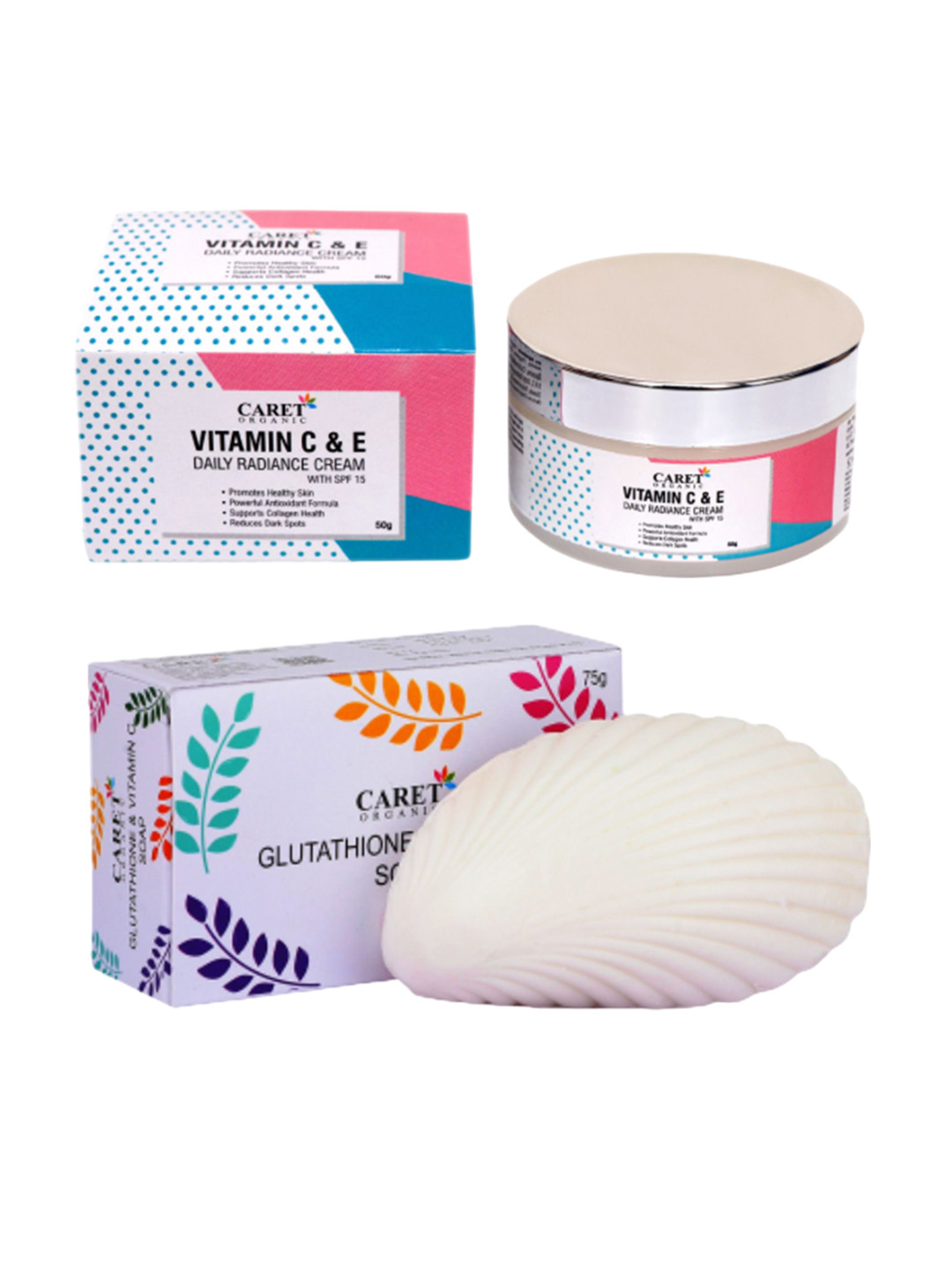 CARET ORGANIC Glutathione, Vitamin C Soap - 75 g With Vitamin C & E Radiance Cream 50 g