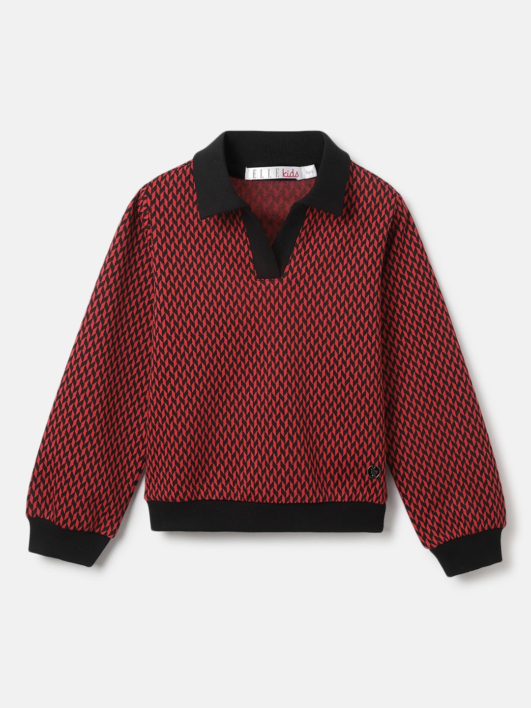 ELLE Girls Self Design Spread Collar Full Sleeves Pullover