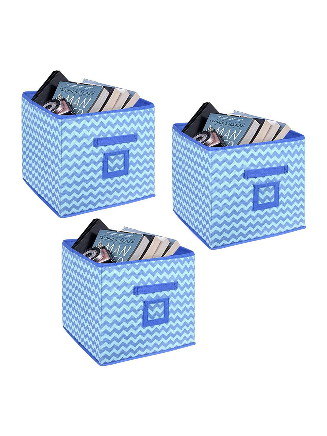 prettykrafts Blue 3 Pieces Collapsible Storage Cubes Organisers