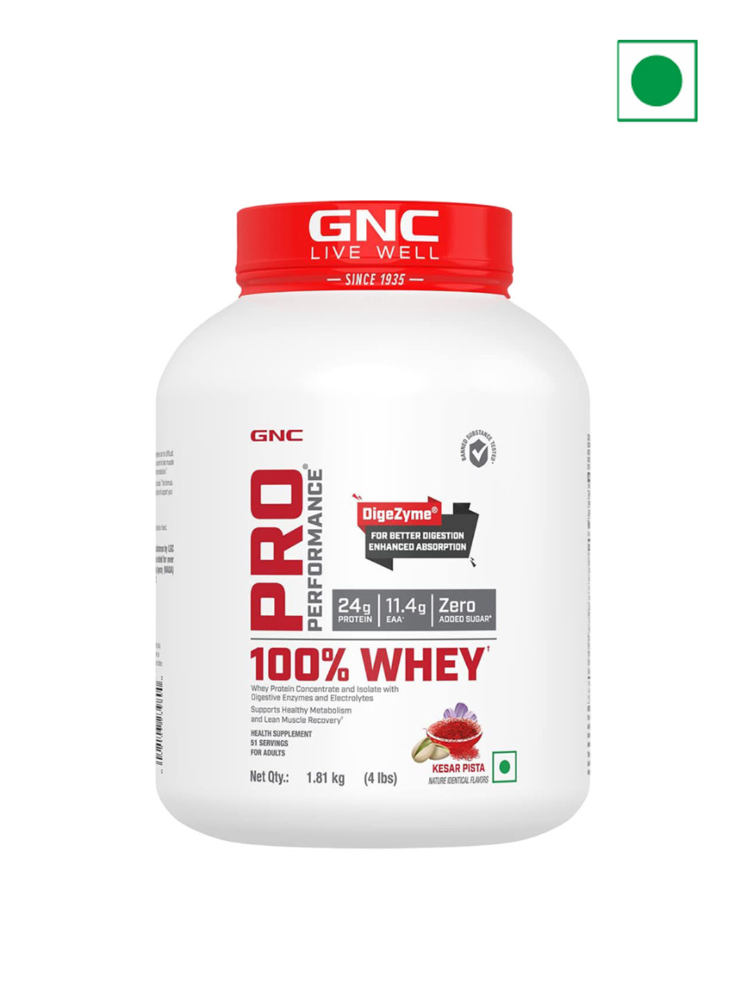 GNC Pro Performance 100% Whey Protein Powder - 1.81 kg- Kesar Pista