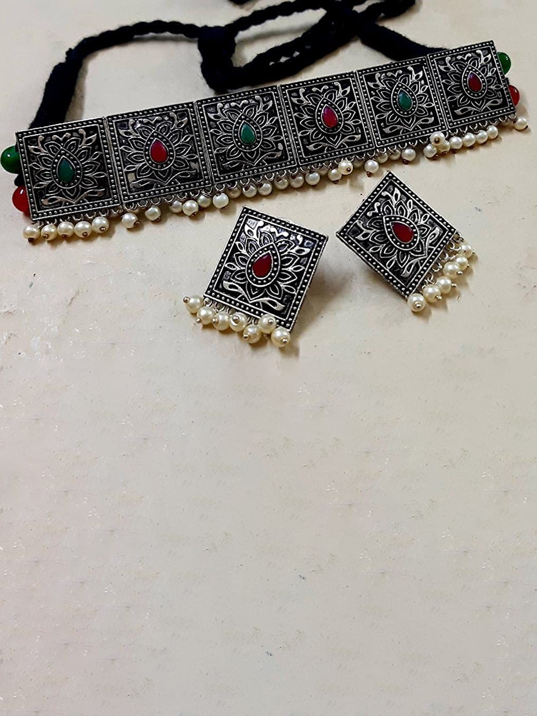 The Pari Sliver-Plated Stone-Studded & Beaded Jewellery Set