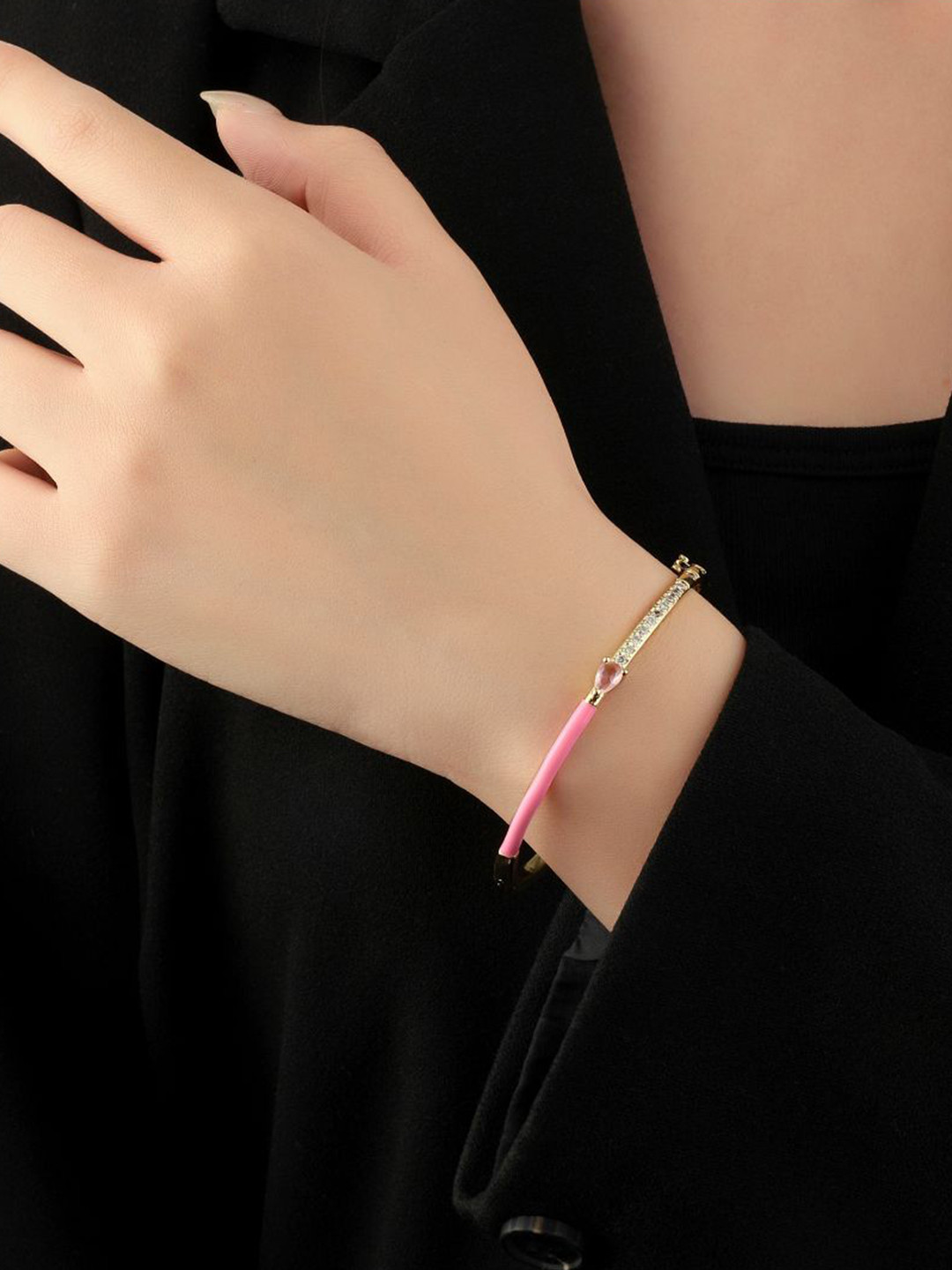 SALTY Gold-Plated Delicate Blossom Stone Studded Bangle-Style Bracelet