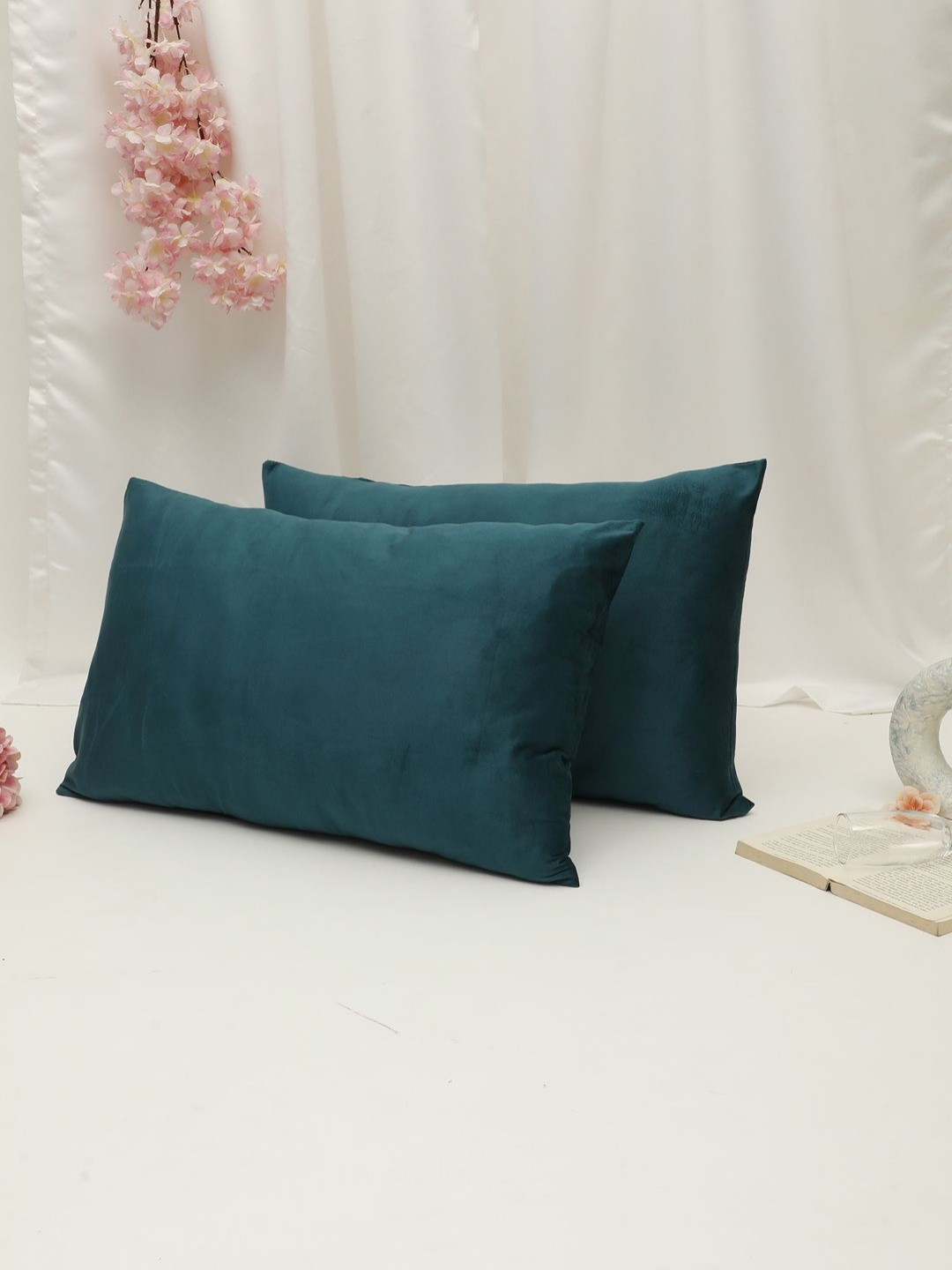 THE CONVERSION Teal 2 Pieces Velvet Rectangle Pillow Covers