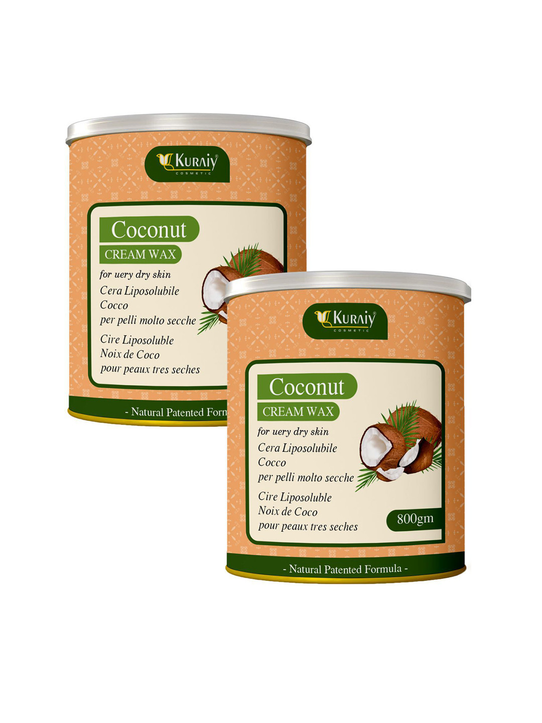 KURAIY Set Of 2 Coconut Cream Wax For Smooth Hair Removal - 800 g Each