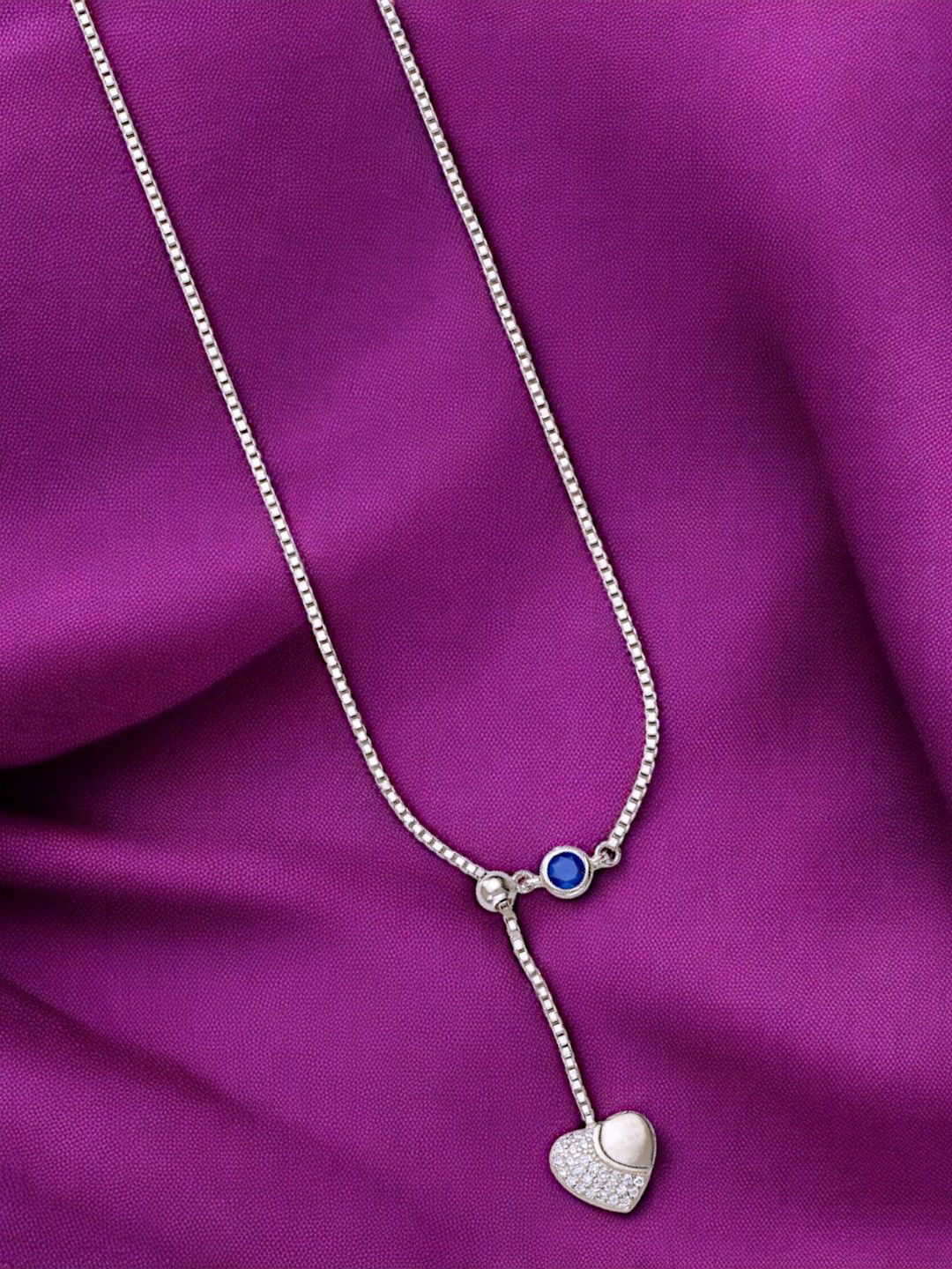 Taraash 925 Sterling Silver Cubic Zirconia Drop Heart Charm Necklace