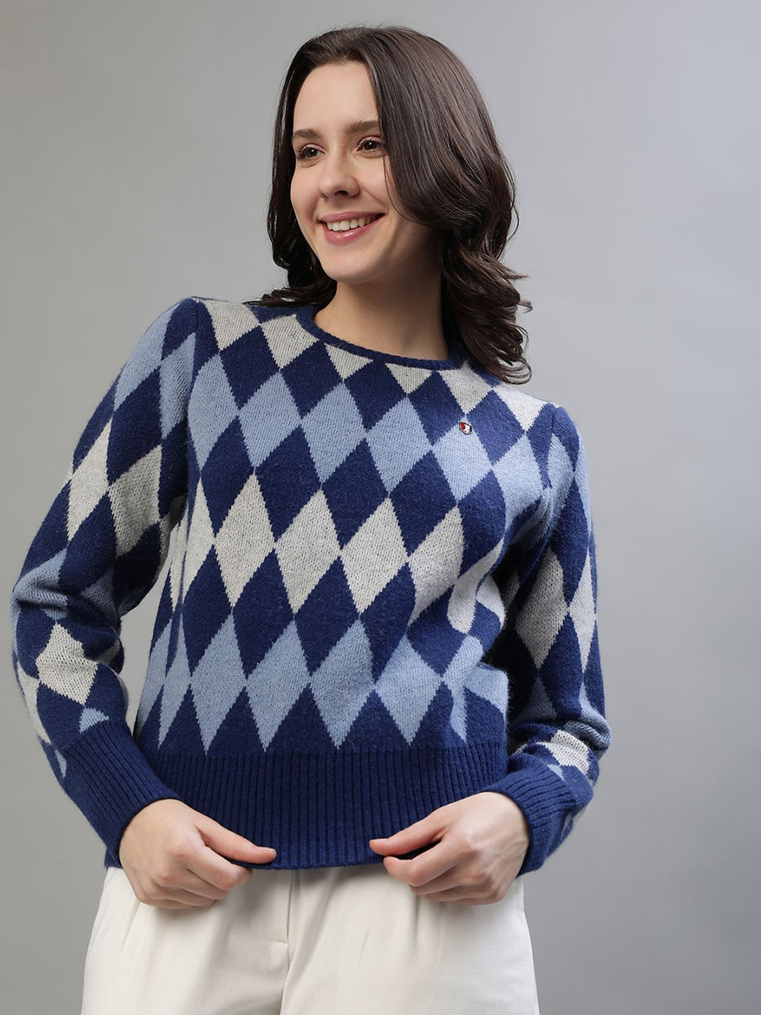 Iconic Women Printed Round Neck Full Sleeves Pullover