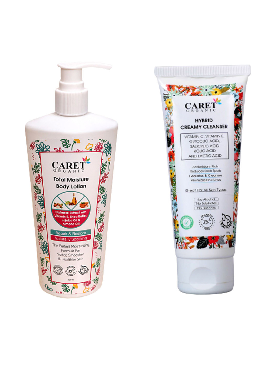 CARET ORGANIC Total Moisture Body Lotion & Hybrid Creamy Cleanser Face Wash