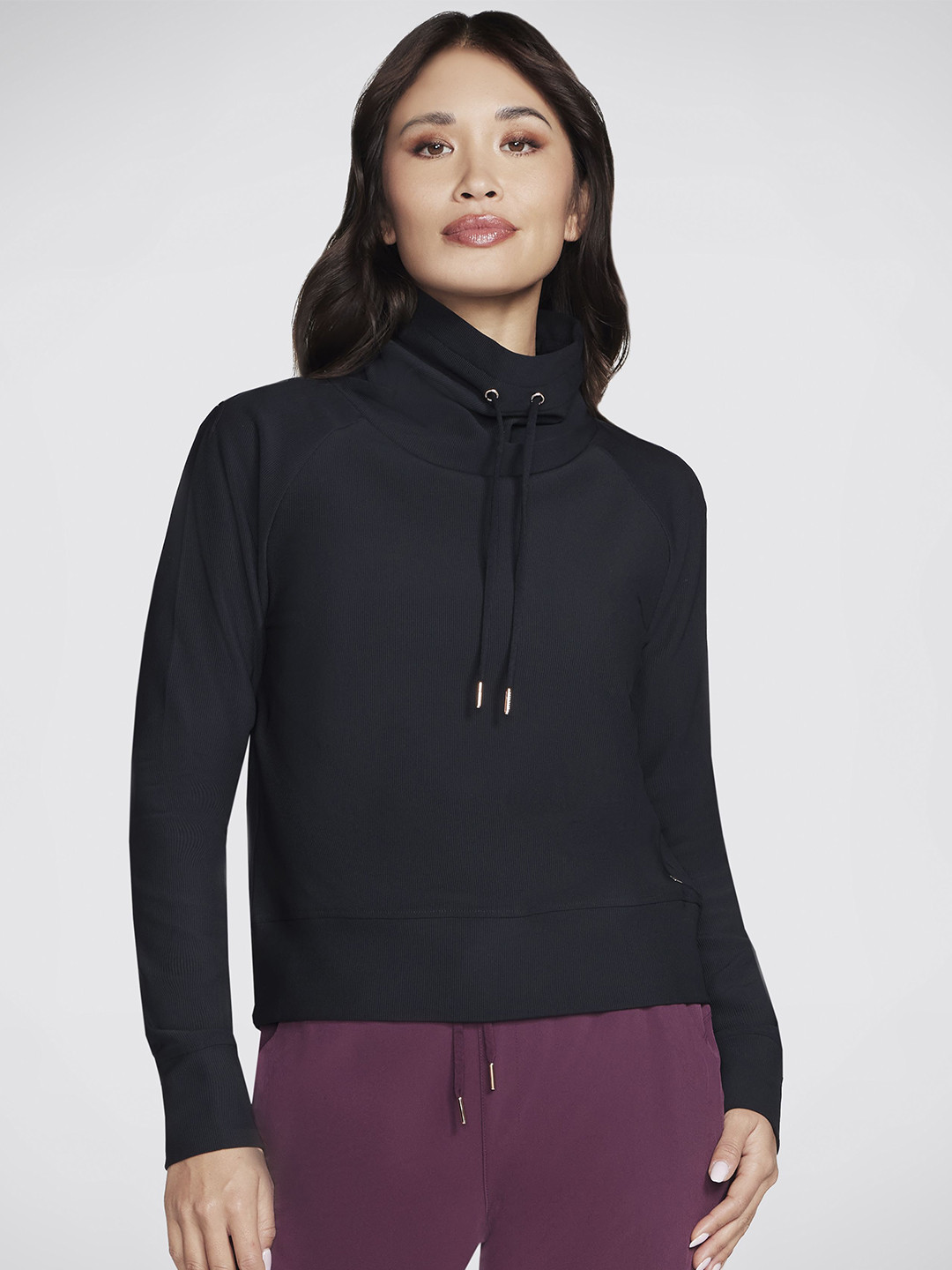 Skechers Women Solid GOLUXE RIB High Neck Sweatshirt