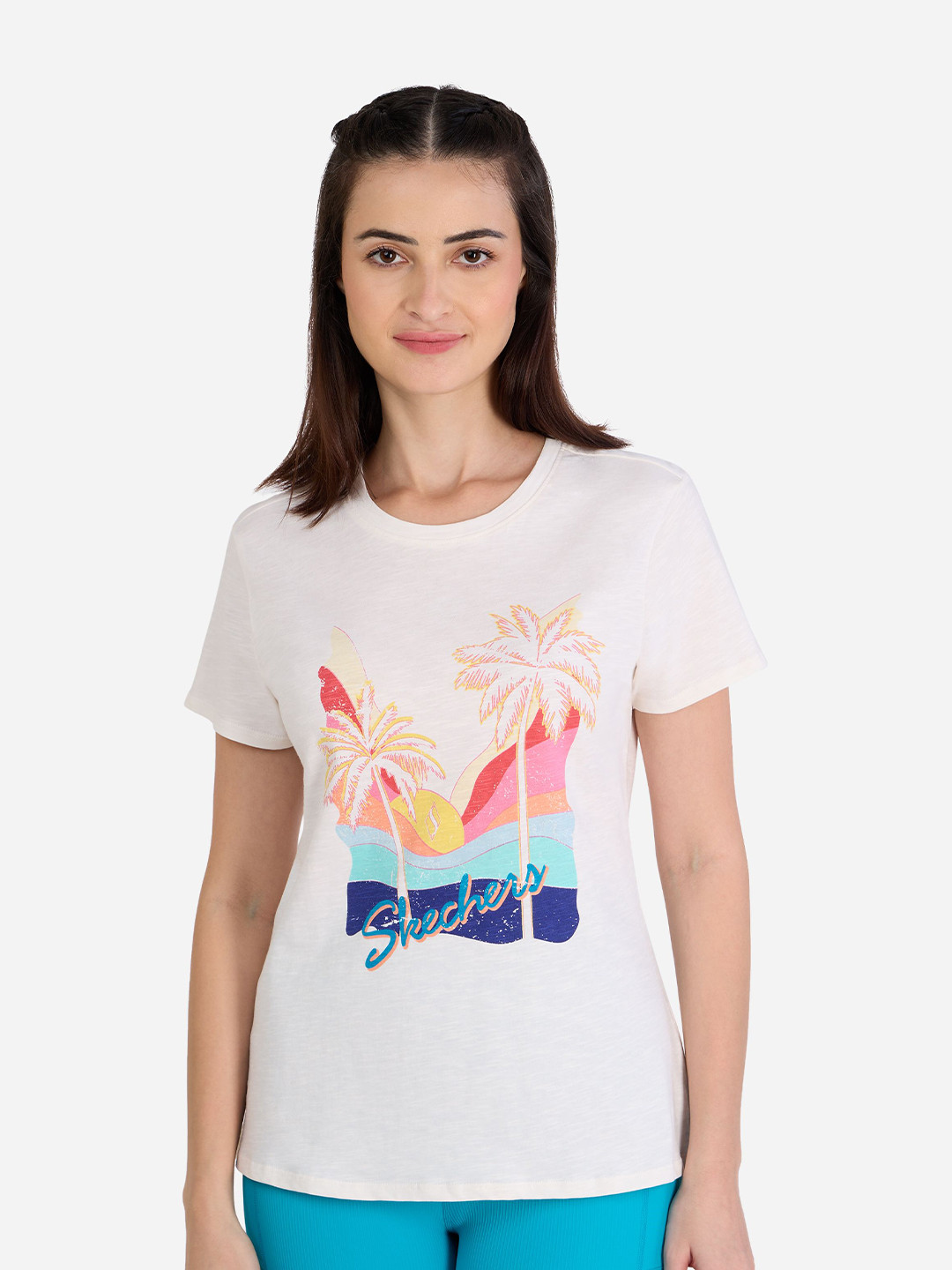 Skechers Women Graphic Printed Round Neck Cotton T-shirt