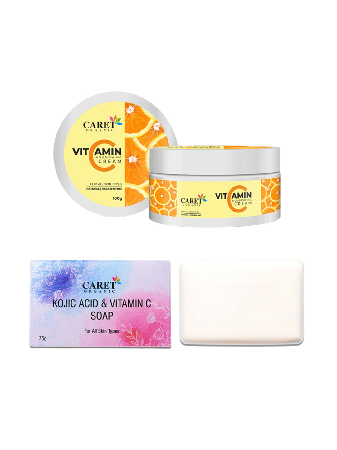 CARET ORGANIC Kojic Acid Vitamin C Soap -75 g & Vitamin C Nourishing Cream - 100 g