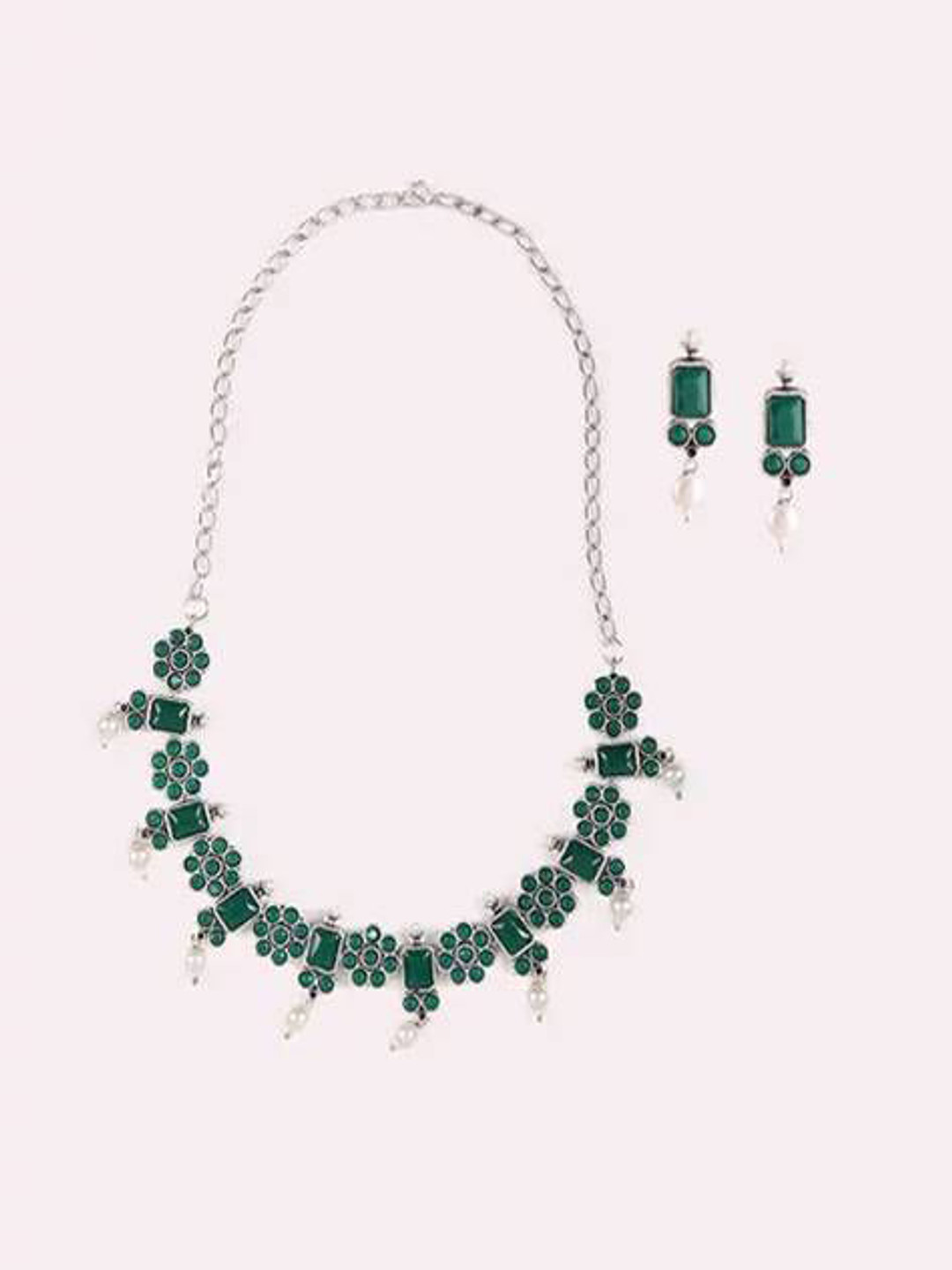 The Pari Sliver-Plated Stone-Studded & Beaded Jewellery Set