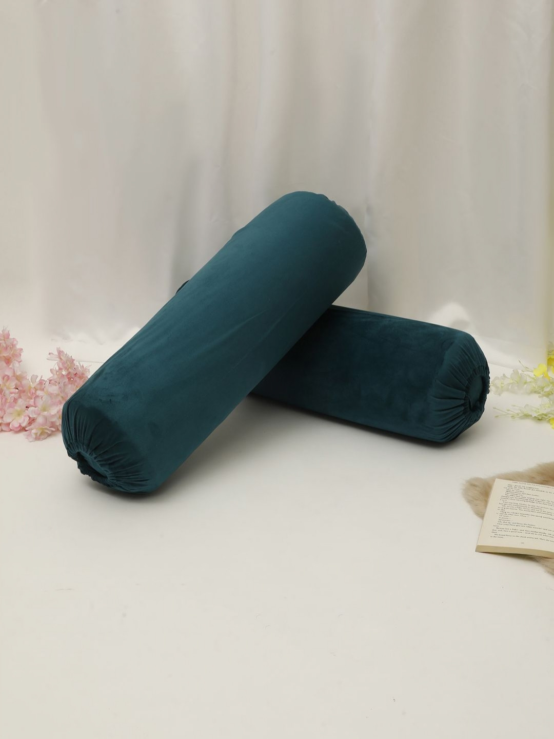THE CONVERSION 2 Pieces Teal Velvet Bolster Covers
