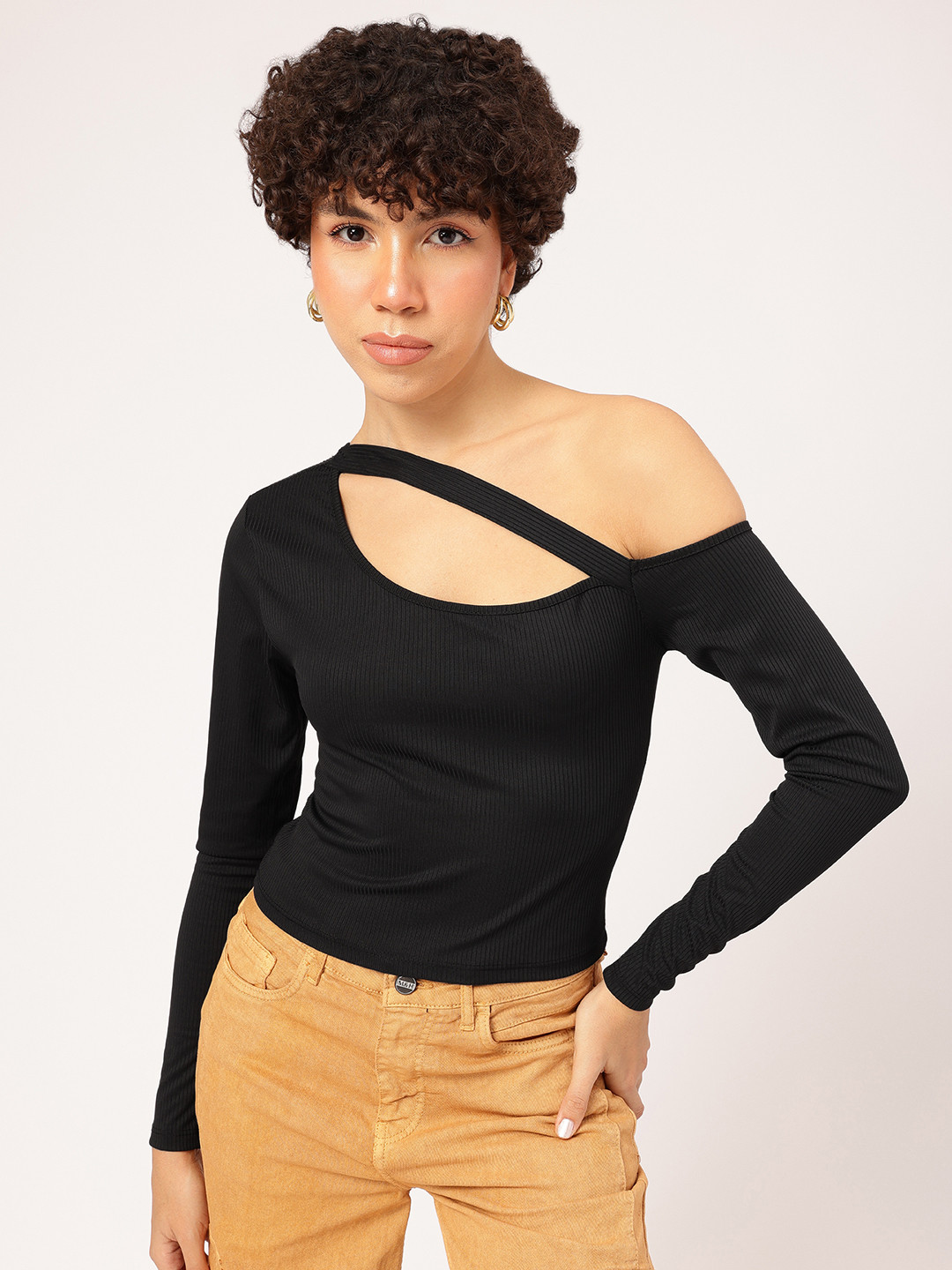 The Roadster Lifestyle Co. Soft Armor One-Shoulder Ribbed Cut-Out Top
