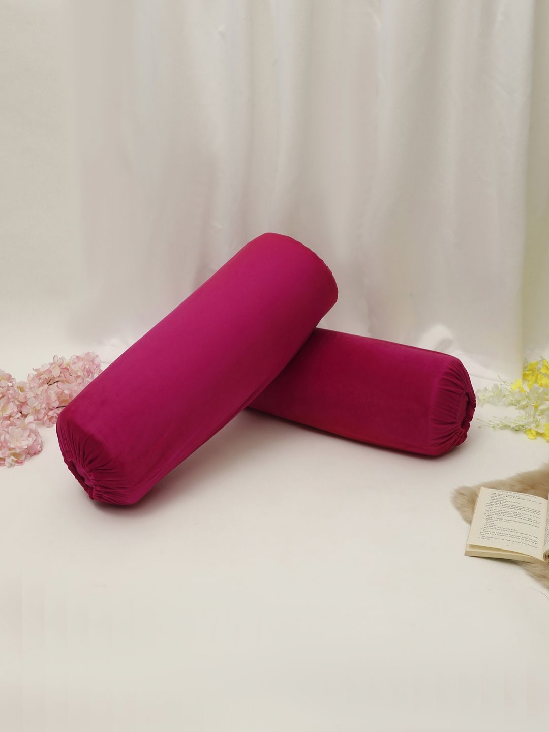 THE CONVERSION Magenta 2 Pieces Premium Soft Velvet Bolster Covers