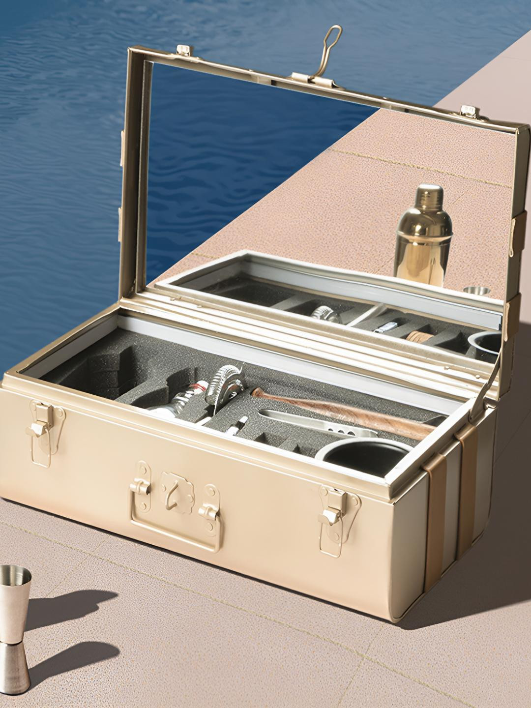 Haus of Bars Gold with Tan Leather Stripes SpeedX Portable Trunk Bar with Accessories