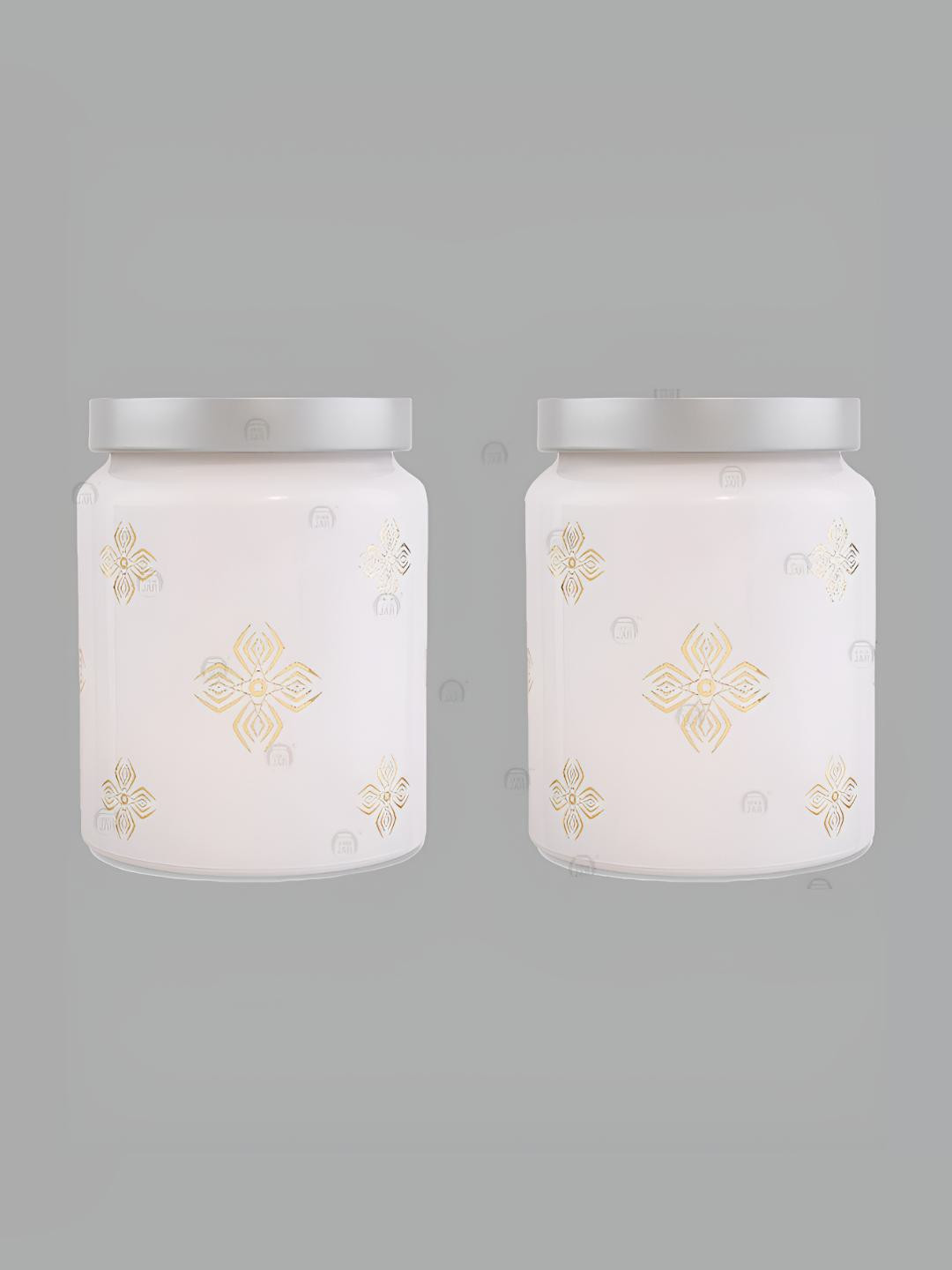 Croco Jar Opk White Gloria Celebration White Floral Glass Dishwasher Safe 2 Piece Screw Top Jar-770ml