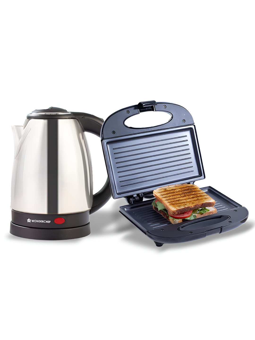 Wonderchef Prato Plus Black Stainless Steel Electric Grill With Kettle 1.8L