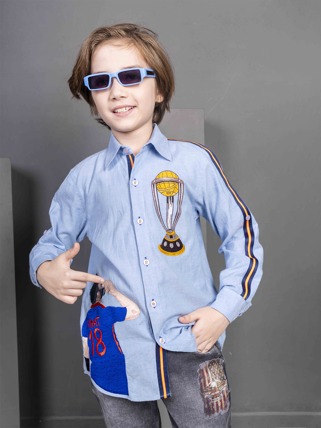 HOITY MOPPET Boys Spread Collar Graphic Printed Cotton Casual Shirt