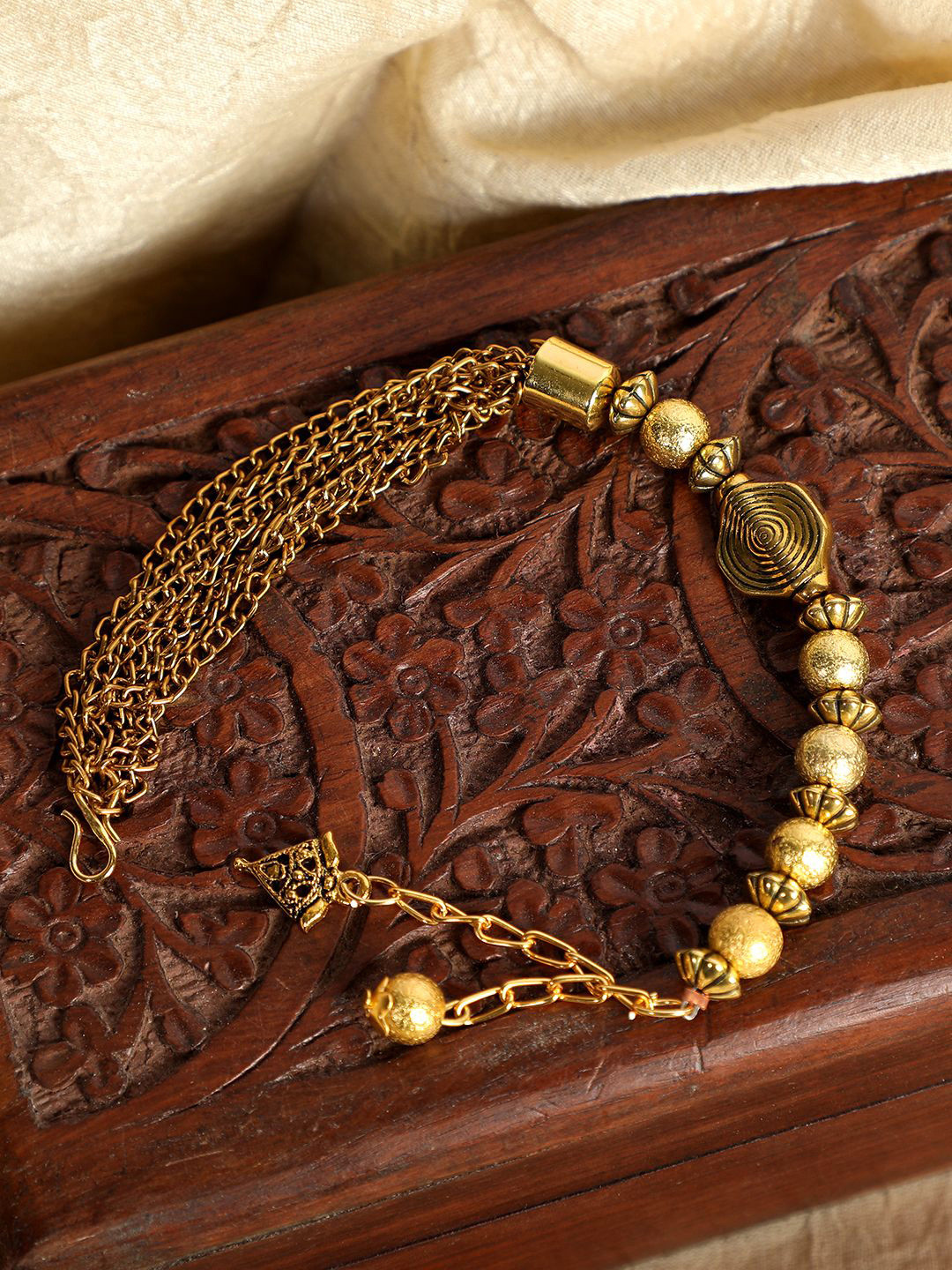 ANIKAS CREATION Gold-Plated Pearl Link And Charm Adjustable Wraparound Bracelet