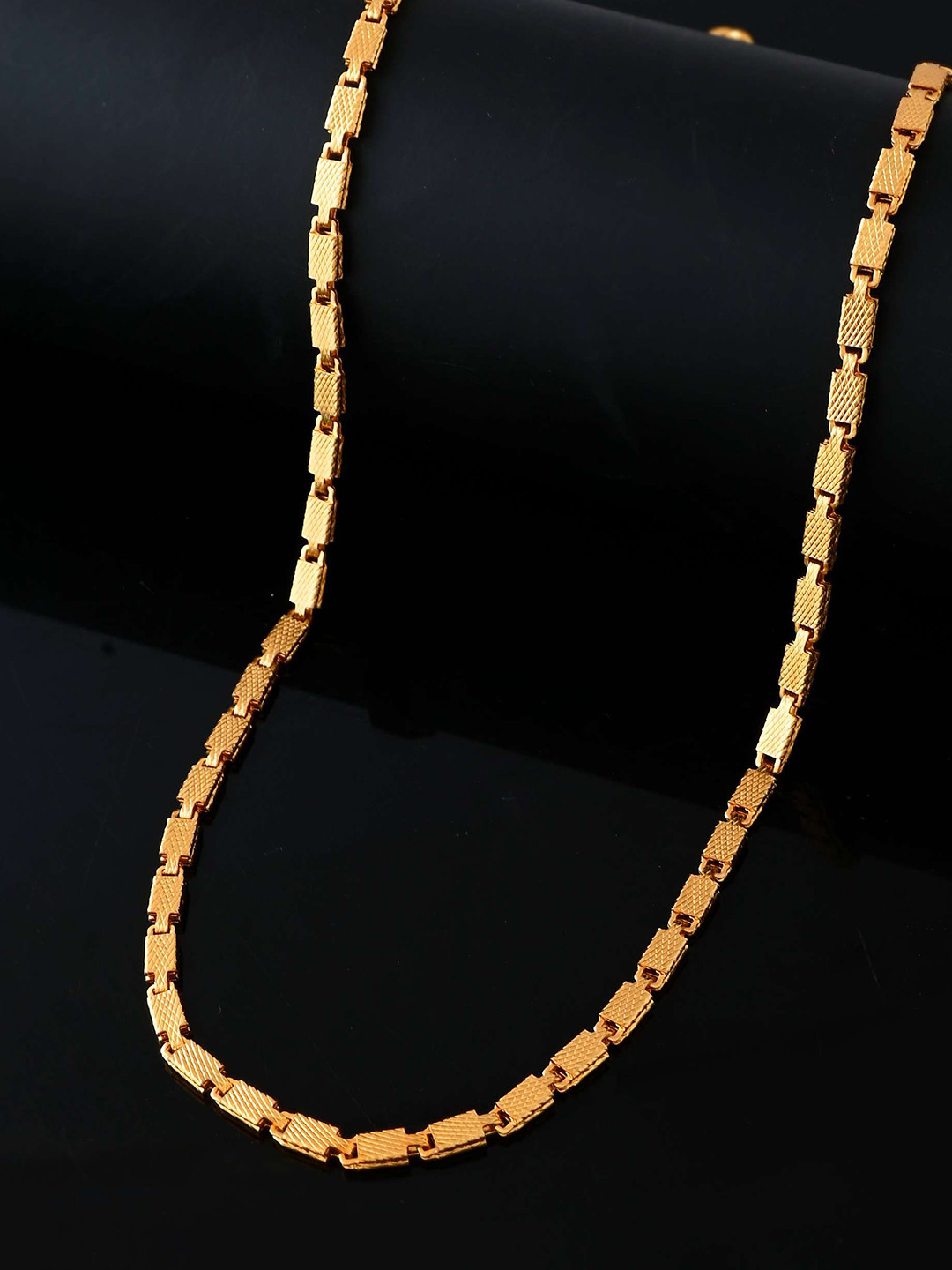 VOJ Men Gold-Plated Stainless Steel Biscuit Shaped Chain