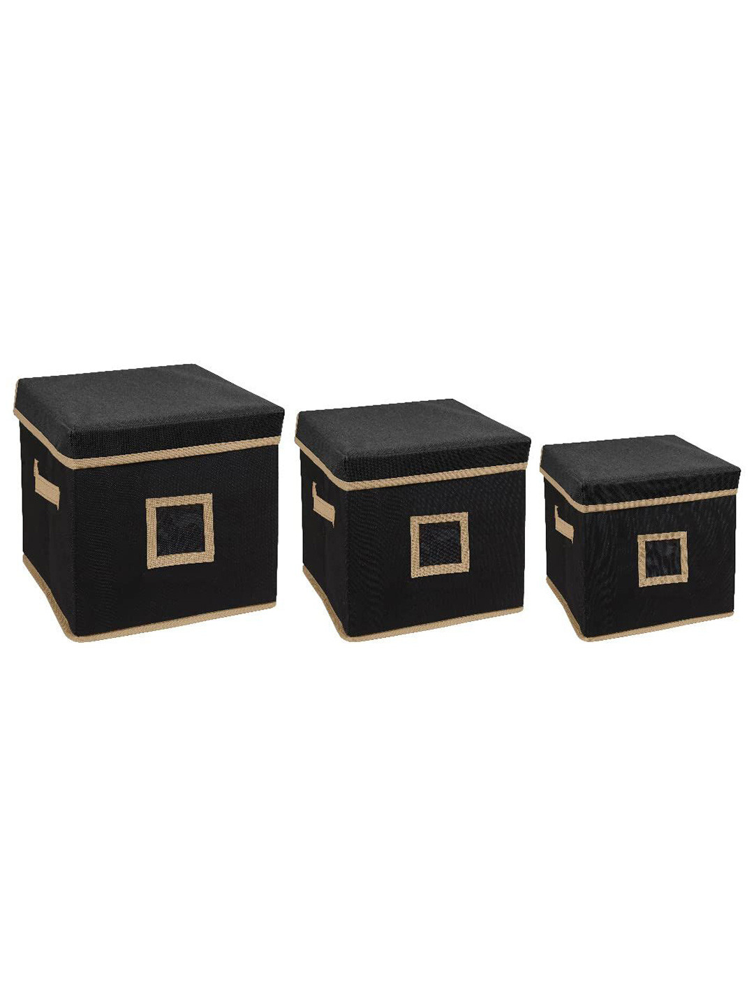 prettykrafts Black 3 Pieces Collapsible  Storage Cubes Organisers