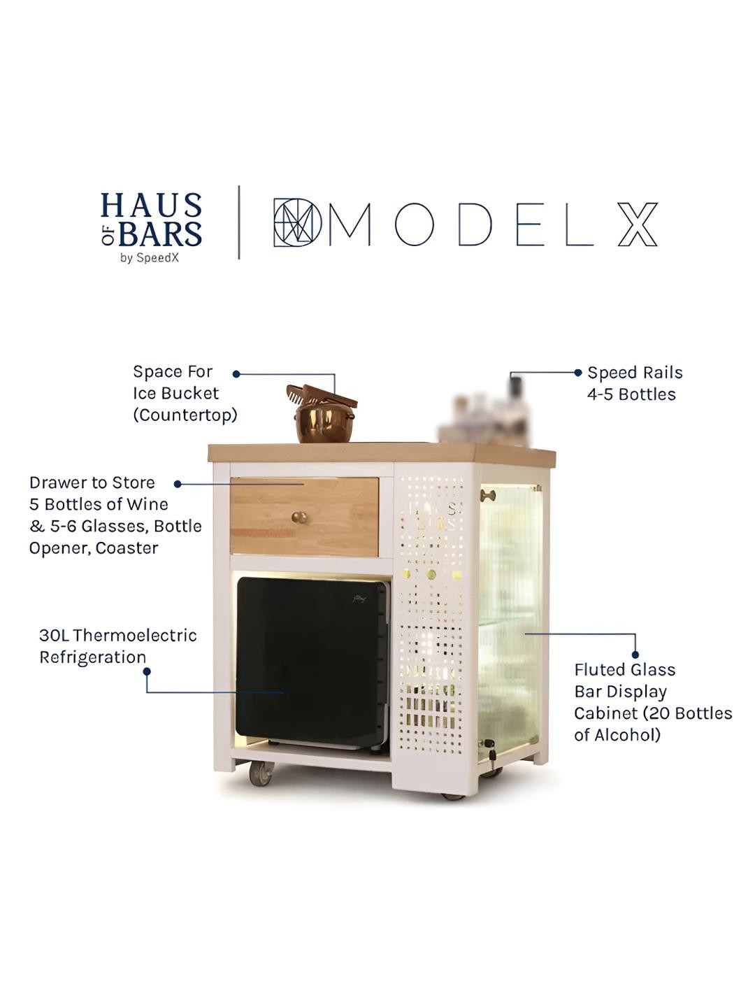 Haus of Bars White and Brown Wooden SpeedX - Model X Home Texture Bar Cabinet With Built