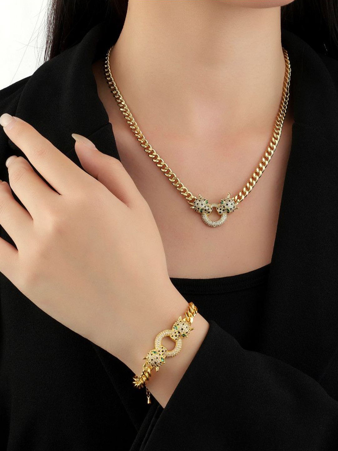 SALTY Amara 14KT Gold Plated Stones Studded Bracelet & Necklace