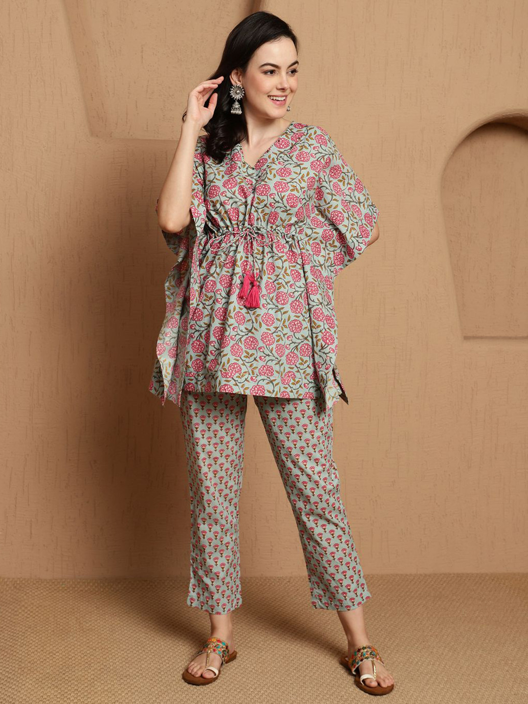 BANDIA Floral Printed Kaftan Co-ord Set