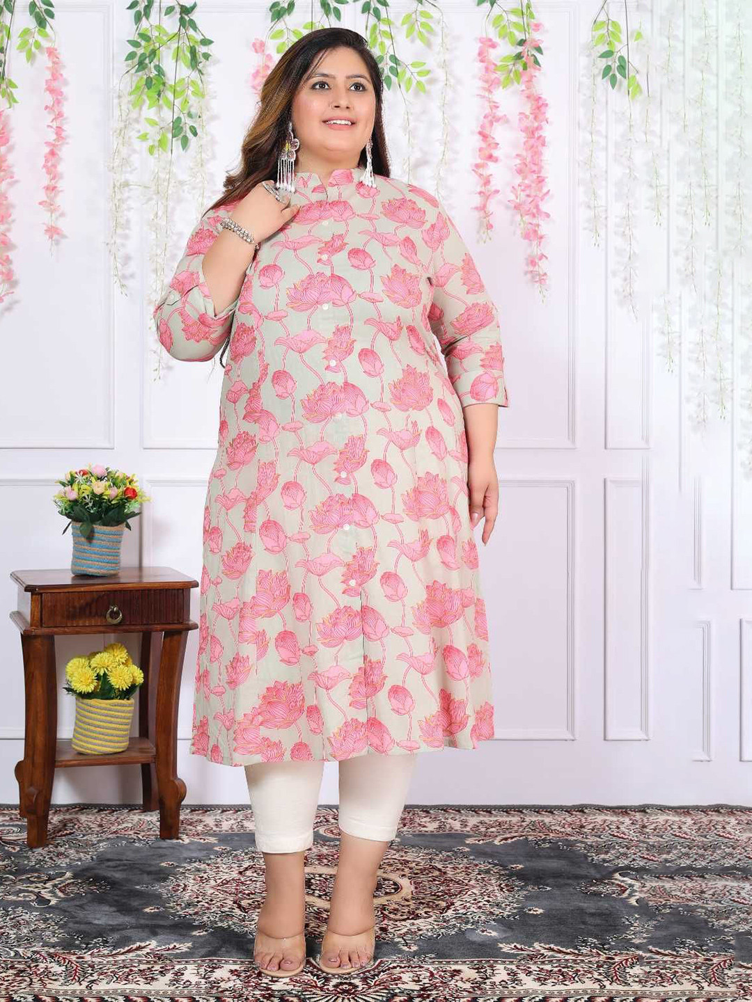 FLAVIA CREATION Women Pluse Size Pure Cotton Floral Printed Kurta
