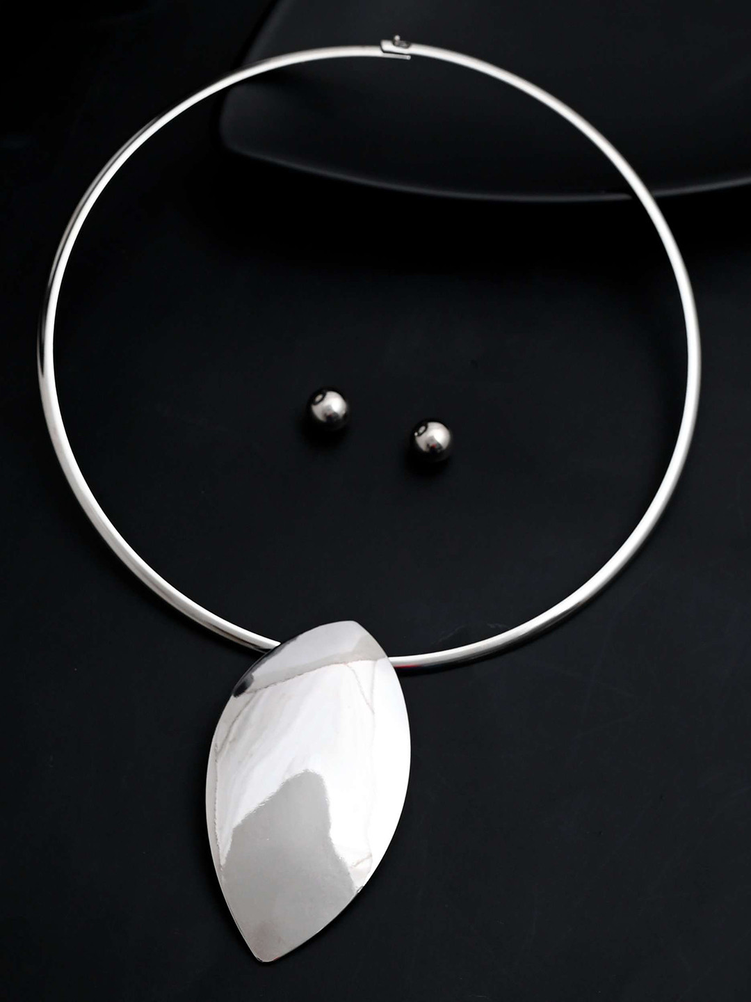 VOJ Silver-Plated Stainless Steel Hasli Necklace With Studs