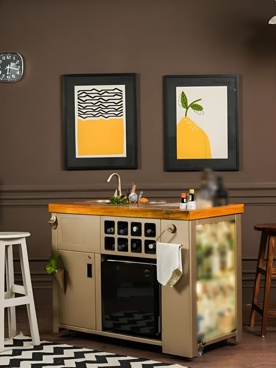 Haus of Bars Gold-Toned & Brown SpeedX - Model Z Bar Cabinet With Wooden Top