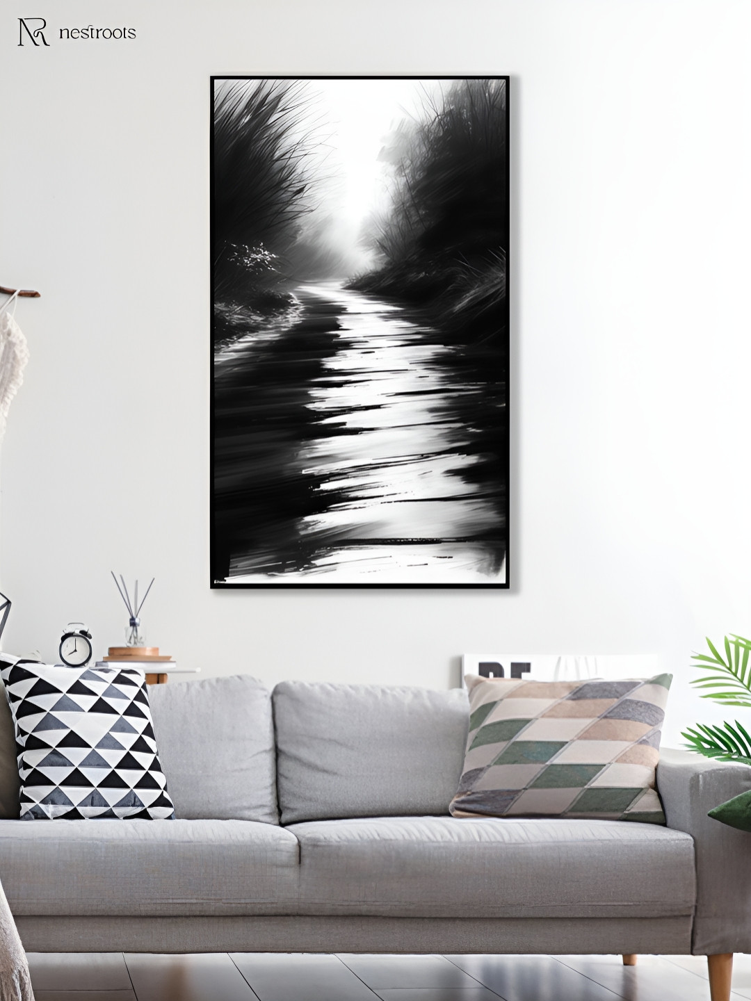 nestroots White & Black Timeless Serenity Forest Canvas Painting Wall Art