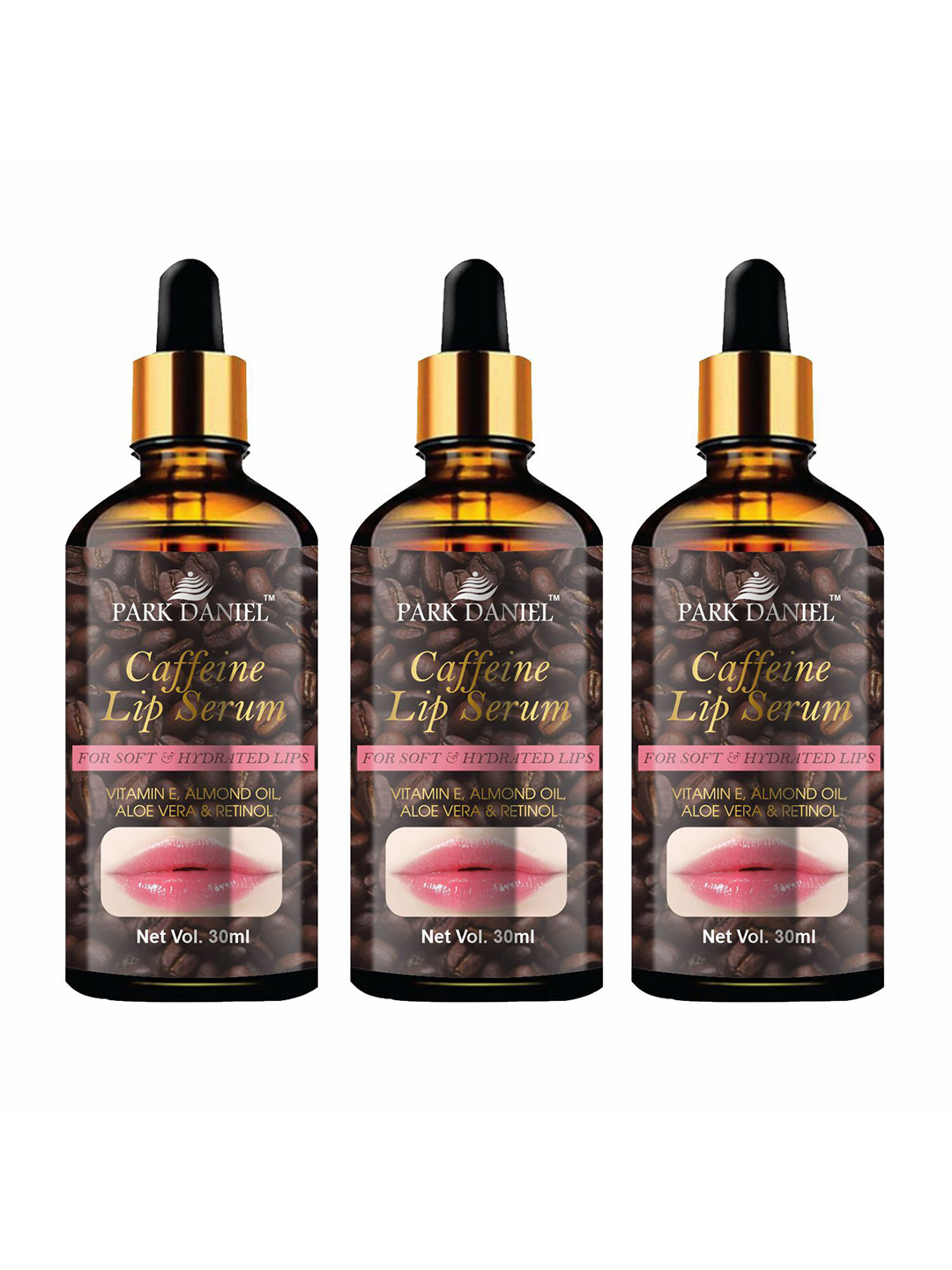 Park Daniel Set Of 3 Caffeine Lip Serum Oil With Vitamin E Almond Oil - 30 ml Each
