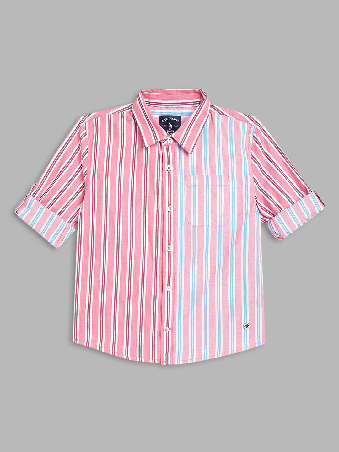 Blue Giraffe Boys Spread Collar Vertical Striped Cotton Casual Shirt
