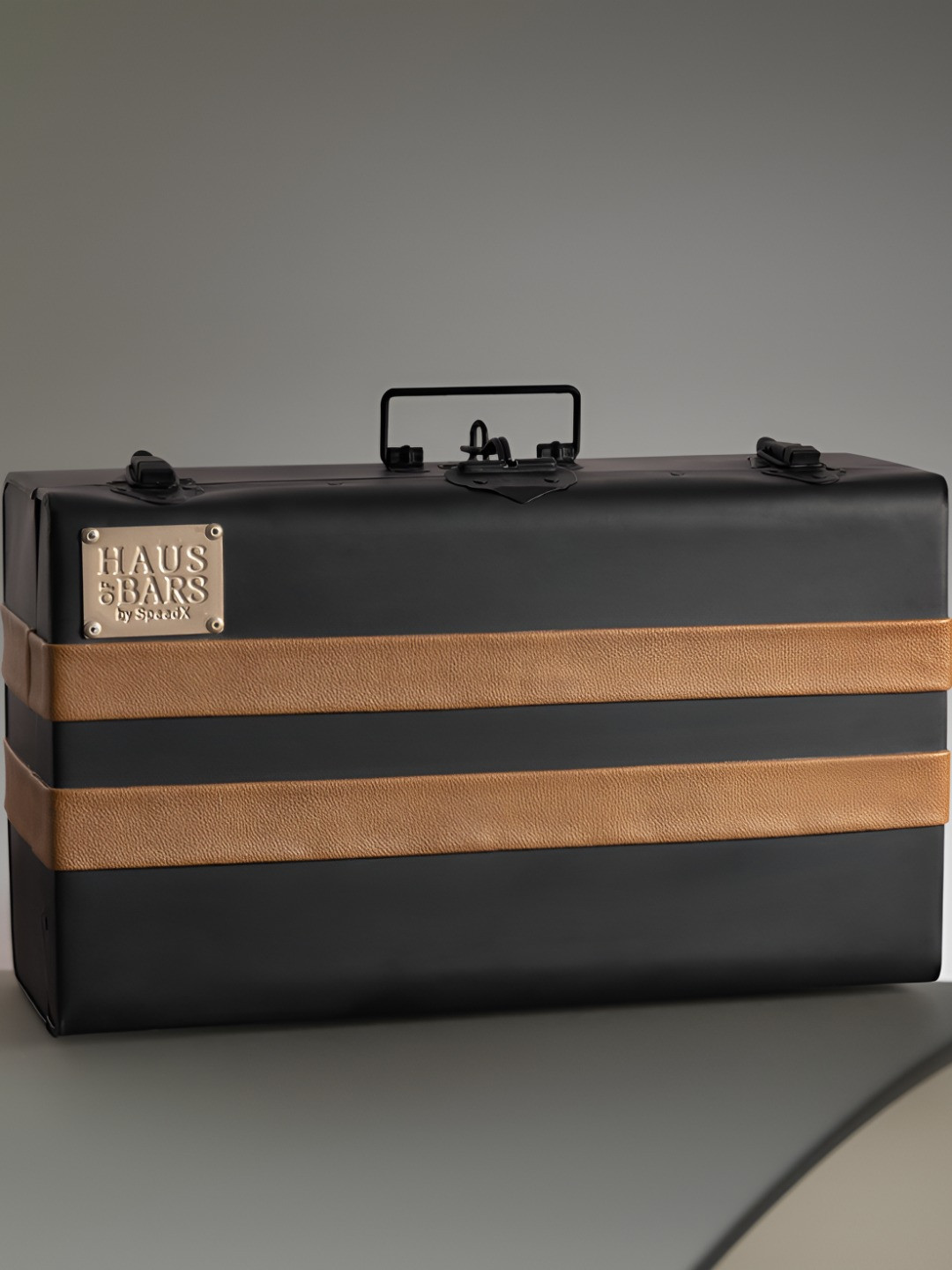 Haus of Bars Black with Tan Leather Stripes SpeedX Portable Trunk Bar with Accessories