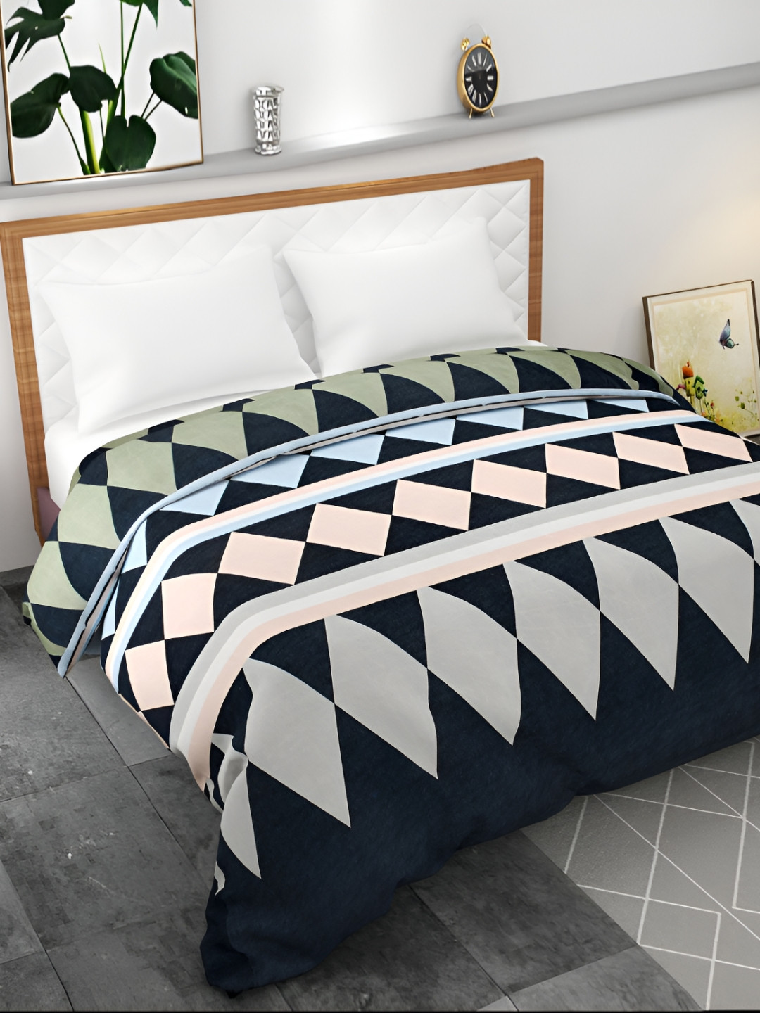 BELVOSTUM Blue & Grey Printed Pure Cotton Duvet Cover