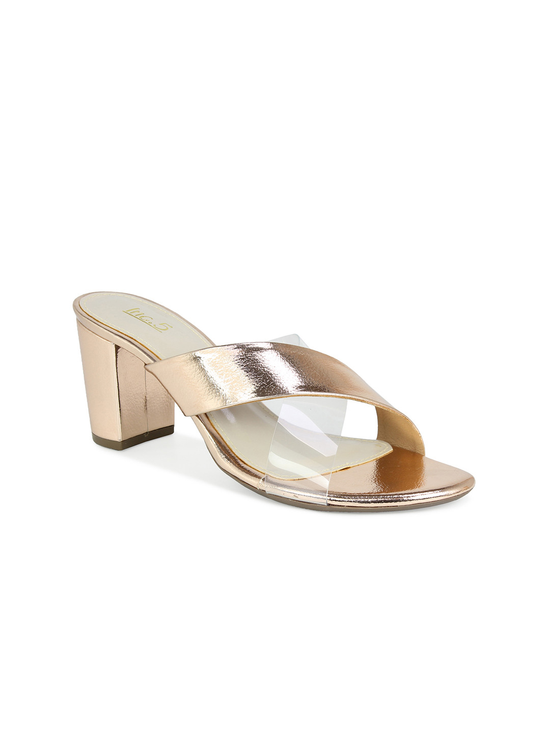 Inc 5 Textured Block Heel Sandals with Metallic Finish