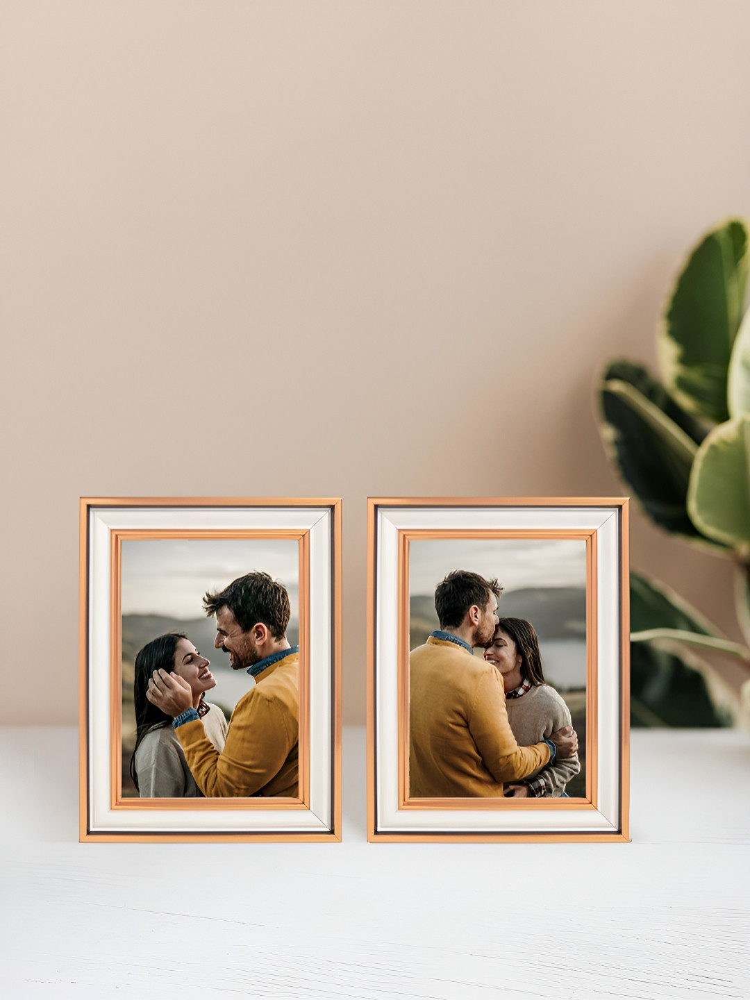 Golden Peacock Rose Gold & White 2 Pieces Rectangular Table-Top Photo Frames